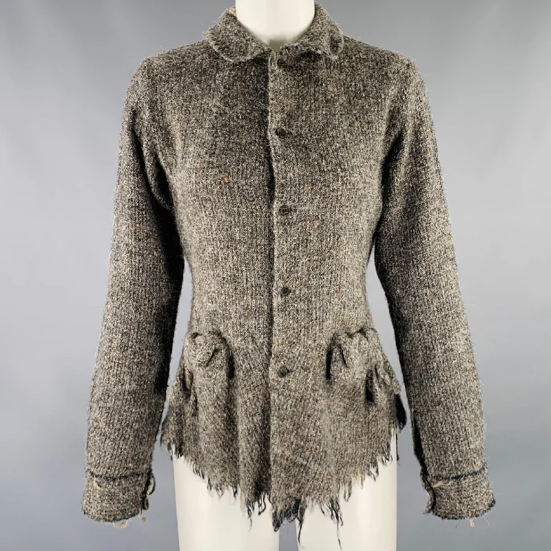 JUNYA WATANABE Size M Brown Tan Rayon Silk Raw Edge Cardigan Beaded Cardigan Sequined Faux Fur JUNYA WATANABE Size M Brown Tan Rayon Silk Raw Edge Cardigan Beaded Cardigan Sequined Faux Fur
