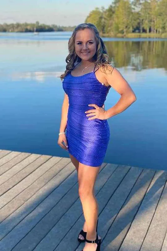 Sequins Chic Spaghetti Straps Tight Sequins Short Prom Dress Homecoming Dress