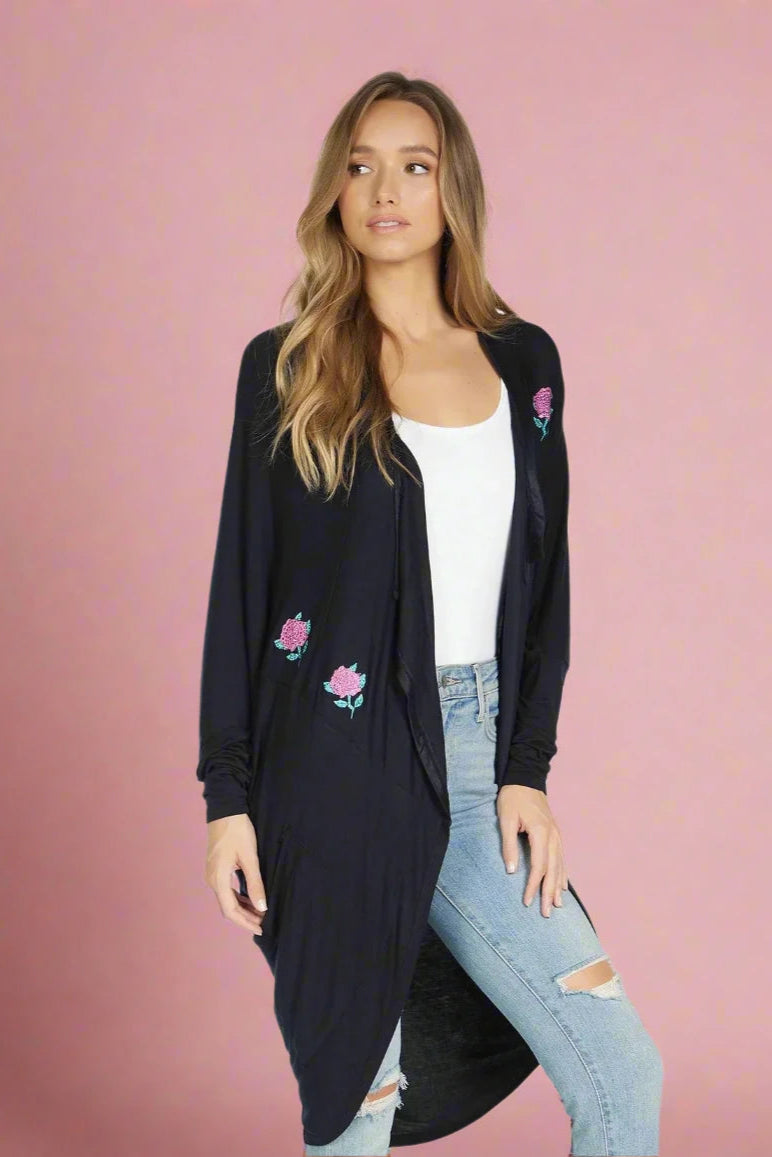 Lauren Moshi Ramona Crystal Roses Wrap Cardigan Stylish Fashionable Trendy
