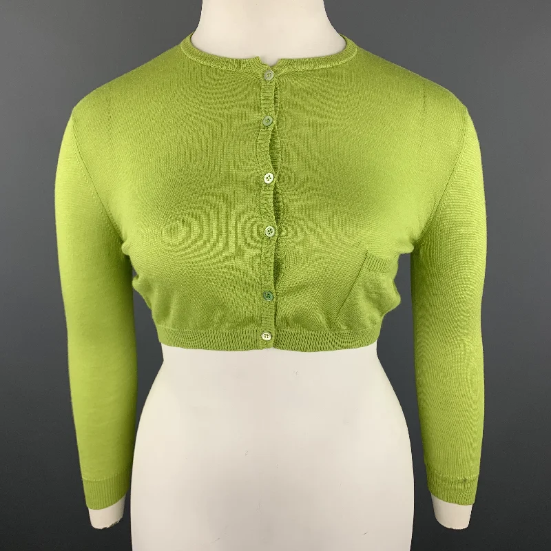 VALENTINO Size L Lime Green Wool Blend Cropped Cardigan Cardigan Knitwear Sweater