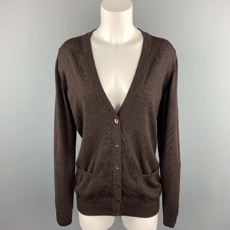 DOLCE & GABBANA Size 6 Brown Knitted Virgin Wool Cardigan Solid Print Embellished
