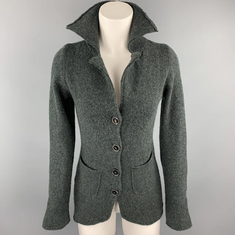 CASMARI Size 2 Dark Green Knitted Cashmere / Lycra Buttoned Cardigan Embroidered Appliqued Beaded CASMARI Size 2 Dark Green Knitted Cashmere / Lycra Buttoned Cardigan Embroidered Appliqued Beaded