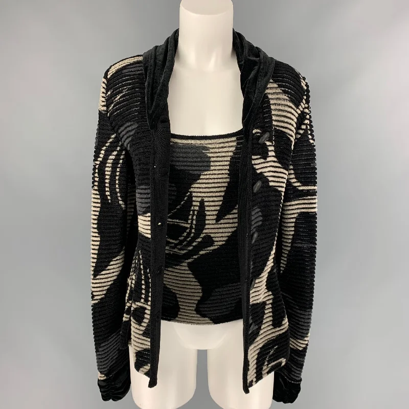 GIORGIO ARMANI Size 4 Black & Grey Viscose / Polyamide Cardigan 2 Piece Set Lightweight Heavyweight Midweight