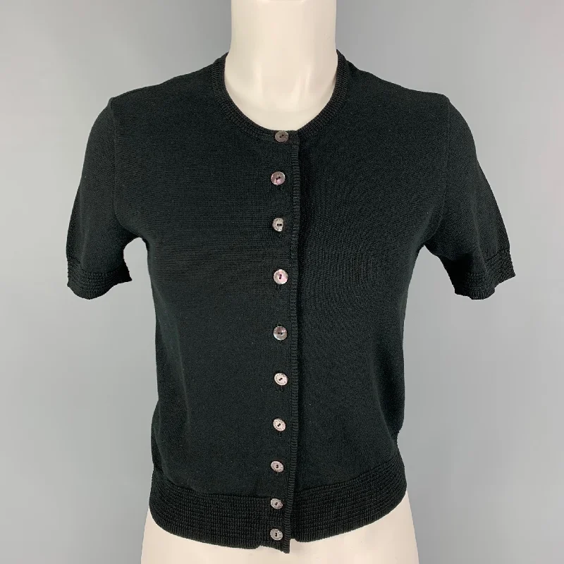 DOLCE & GABBANA Size 4 Black Cotton Short Sleeve Cardigan - Womens Satin Blend Silk Blend Wool Blend DOLCE & GABBANA Size 4 Black Cotton Short Sleeve Cardigan - Womens Satin Blend Silk Blend Wool Blend