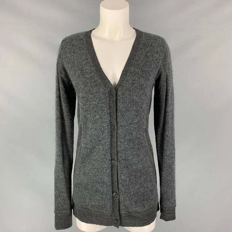 VERA WANG Size M Charcoal Mohair Blend Mixed Fabrics Cardigan Bright Pastel Dark