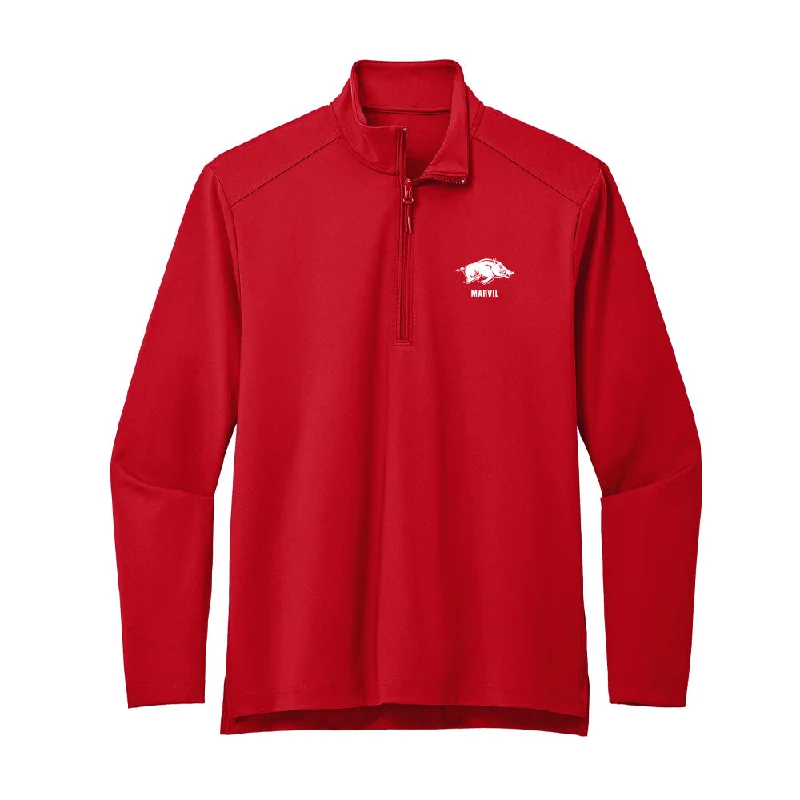 Arkansas - NCAA Women's Soccer : Presley Marvil - Premium Quarter Zip Jacket Chenille Fabric Brocade Fabric Lace Fabric Arkansas - NCAA Women's Soccer : Presley Marvil - Premium Quarter Zip Jacket Chenille Fabric Brocade Fabric Lace Fabric