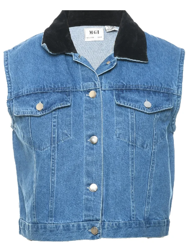 Velvet Collar Denim Jacket Vest - L Boat Neck Shawl Collar Notched Collar