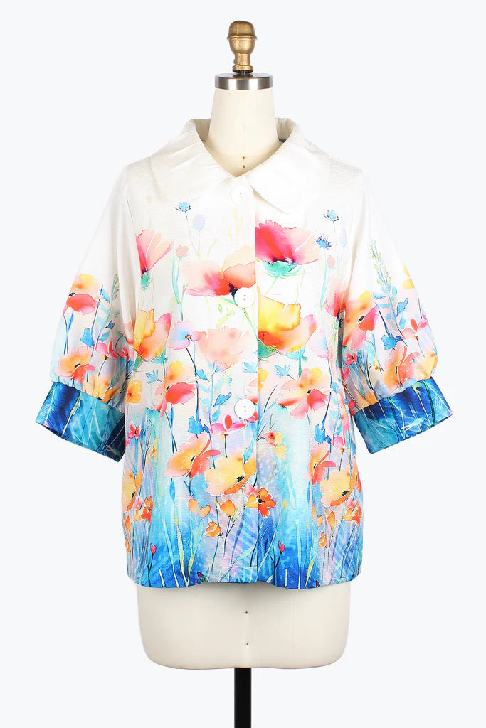 Damee 4953-MLT s25 Wildflower Swng Jacket Satin Jacket Silk Jacket Chiffon Jacket