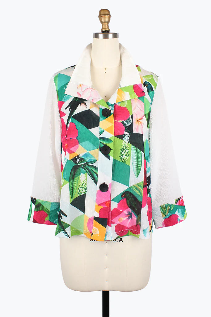 Damee 4966-MLT S25 Tropical Collage Crinkled Jacket Jacket Blazer Coat