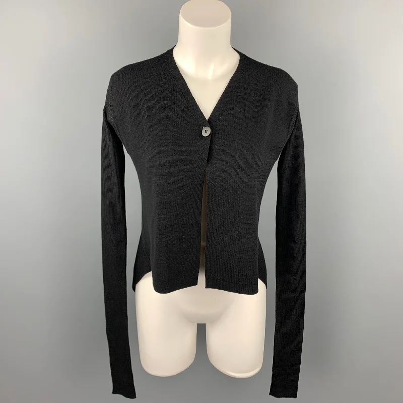RICK OWENS VICIOUS S/S 14 Size M Black Knitted Virgin Wool Asymmetrical Cardigan Seamless Knitted Crochet RICK OWENS VICIOUS S/S 14 Size M Black Knitted Virgin Wool Asymmetrical Cardigan Seamless Knitted Crochet
