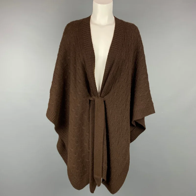 RALPH LAUREN Black Label Size M/L Brown Knitted Cashmere Belted Poncho Cardigan Toggled Drawstring Belted RALPH LAUREN Black Label Size M/L Brown Knitted Cashmere Belted Poncho Cardigan Toggled Drawstring Belted
