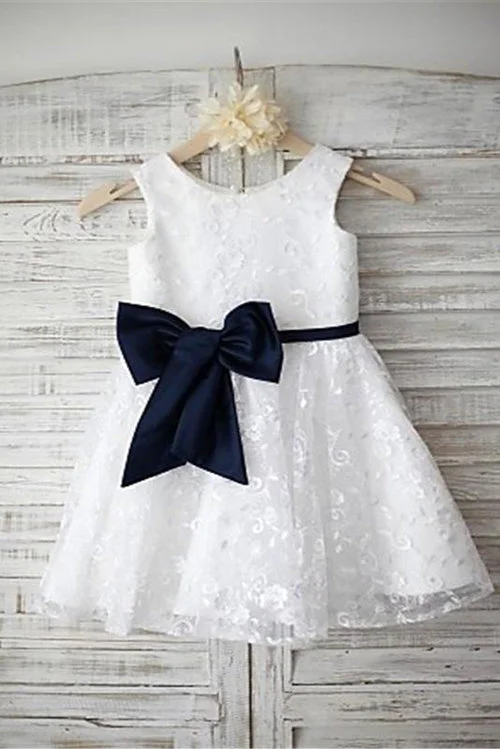 Fashion Ivory Lace Long A Line Cheap Flower Girl Dresses Kids Dress With Sash