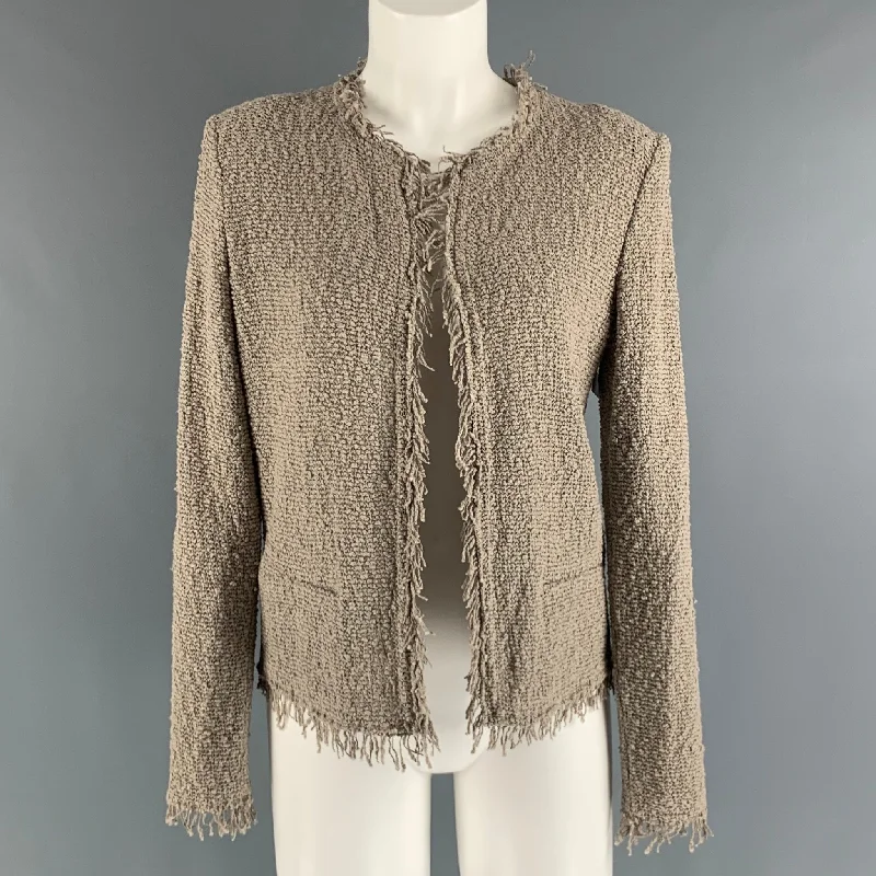IRO Size 2 Grey Taupe Cotton Polyamide Textured Open Front Cardigan Transparent Opaque Sheer IRO Size 2 Grey Taupe Cotton Polyamide Textured Open Front Cardigan Transparent Opaque Sheer