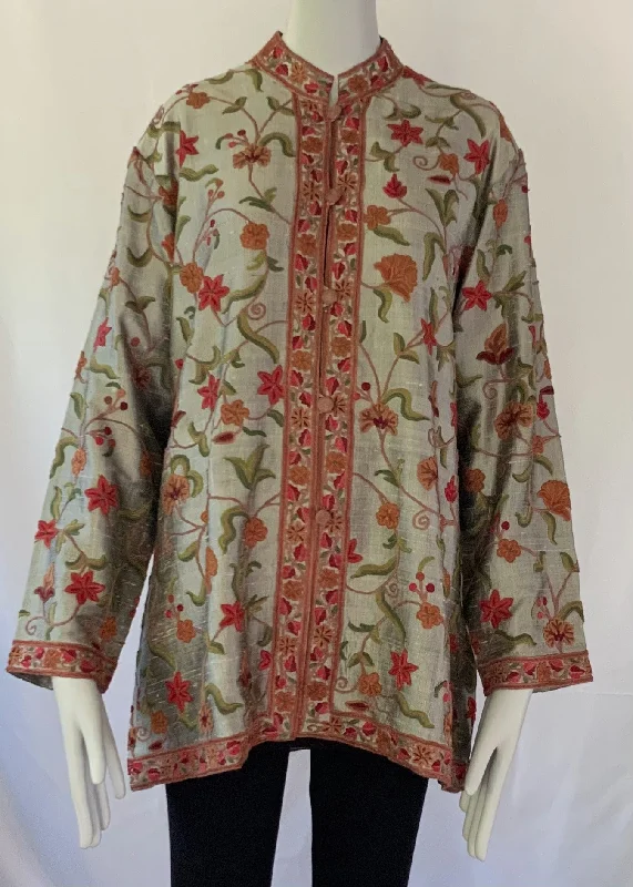 Hand Embroidered Short Jacket - Silver and Muticolor Print Jacket Jacquard Jacket Patchwork Jacket Hand Embroidered Short Jacket - Silver and Muticolor Print Jacket Jacquard Jacket Patchwork Jacket
