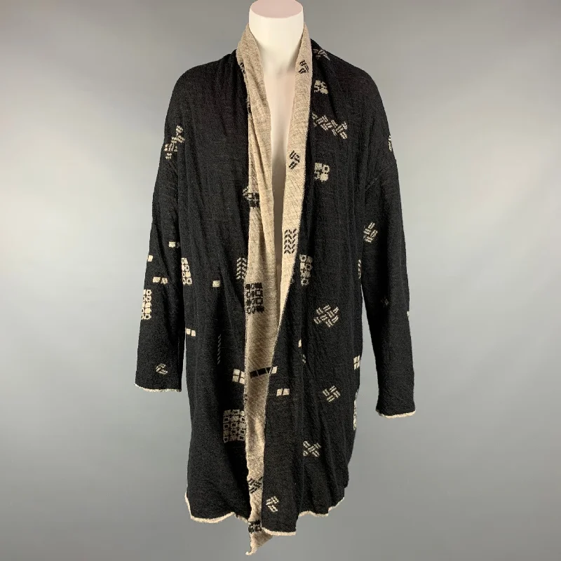 FUGA FUGA Size M Black & Taupe Knitted Abstract Wool Cardigan Cotton Fabric Linen Fabric Terry Fabric FUGA FUGA Size M Black & Taupe Knitted Abstract Wool Cardigan Cotton Fabric Linen Fabric Terry Fabric