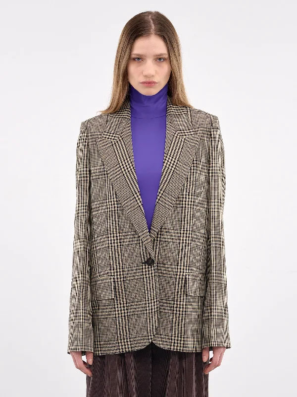 Single-Breasted Jacket (AH0304-MULTI-BROWN) Striped Jacket Polka Dot Jacket Floral Jacket