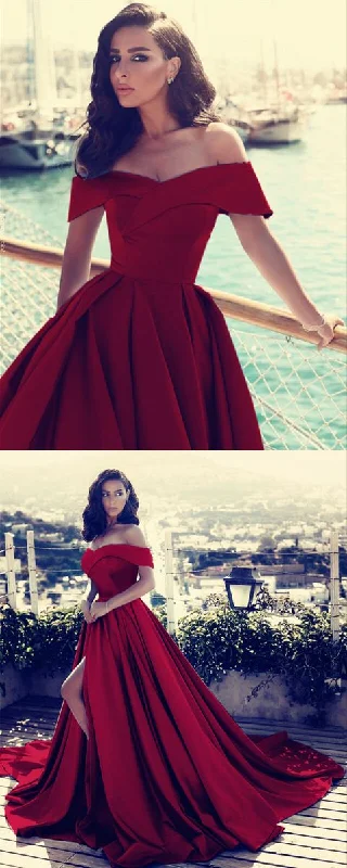 elegant burgundy formal satin off the shoulder prom evening gown dresses with side split cg18254 elegant burgundy formal satin off the shoulder prom evening gown dresses with side split cg18254