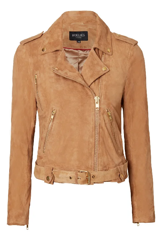 TAYLOR SUEDE JACKET SAND Stand-Up Collar Roll-Neck Collar Turtle Neck