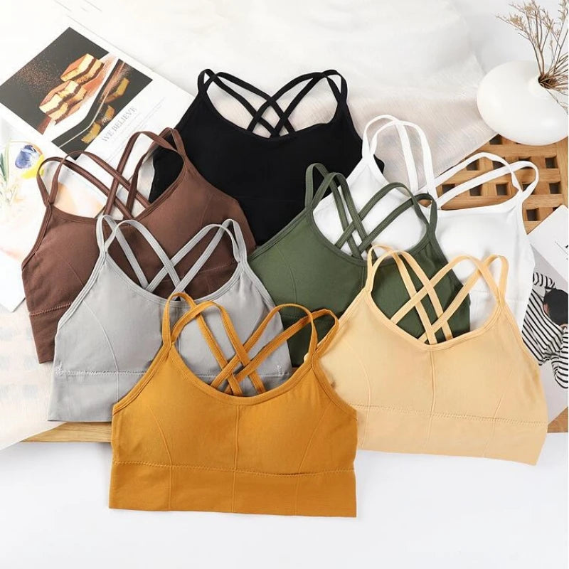 Sexy Women Tops Back Cross Strap Tank Top Running Sports Bra Breathable Soft Fitness Solid Color Yoga Bra black tank top