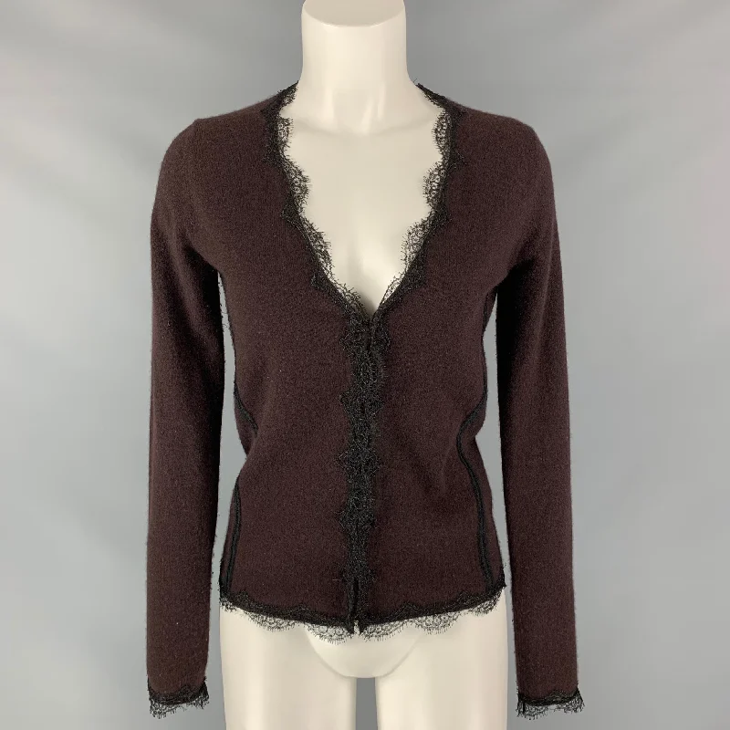 TSE Size S Brown Black Cashmere Cardigan Transparent Opaque Sheer