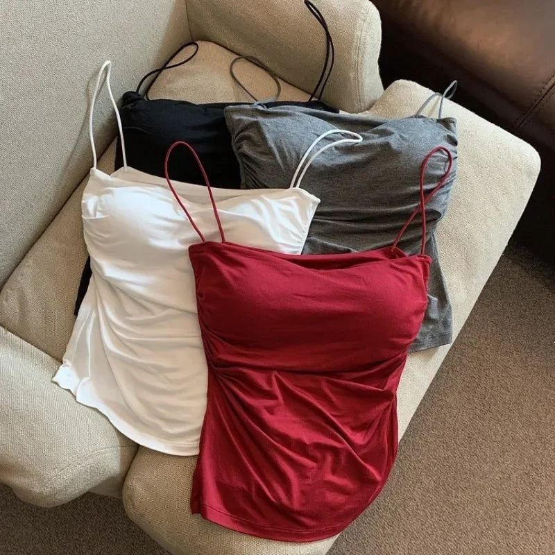Summer Camis Tank Casual Tops Women With Built In Bra Spaghetti Strap Tanks For Woman Solid Color Female Korean Style fitness tank top