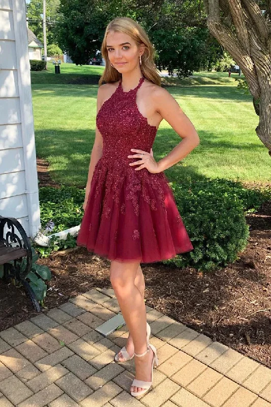 A-line Appliques Tulle Sleeveless Short Prom Dresses Homecoming Dresses