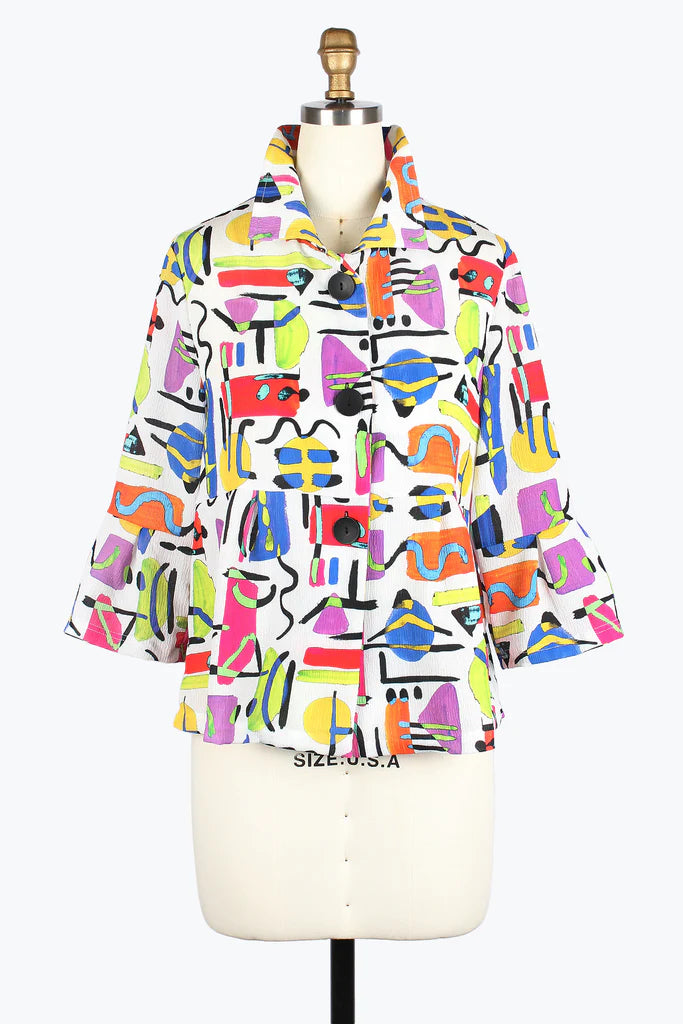Damee 4964-MLT S25Abstract Art Crinkled Peplum Jacket Denim Jacket Leather Jacket Suede Jacket Damee 4964-MLT S25Abstract Art Crinkled Peplum Jacket Denim Jacket Leather Jacket Suede Jacket
