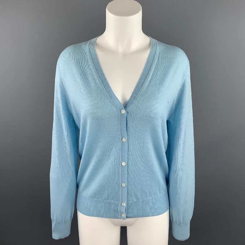 TSE Size M Light Blue Knitted Wool Buttoned Cardigan Wool Fabric Cashmere Fabric Tweed Fabric