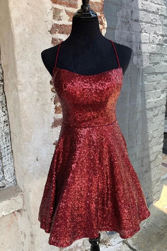 A-Line Sequins Short  Criss Cross Straps  Homecoming Dress