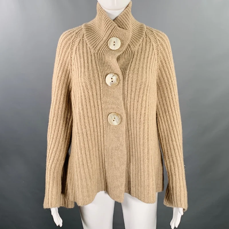 BRUNELLO CUCINELLI Size M Beige Camel Cashmere Wide Sleeves Cardigan Embroidered Appliqued Beaded