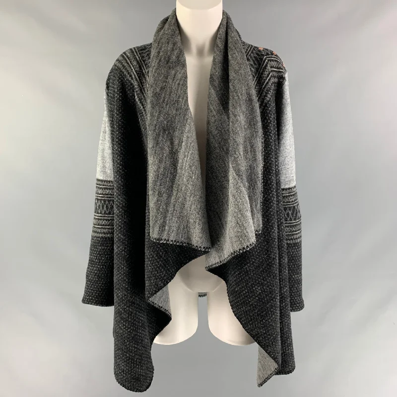 WE NORWEGIANS Size S Gray &  Black Merino Wool Cardigan Mesh Cardigan Canvas Denim