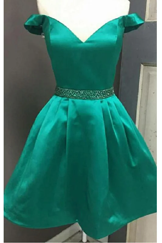 Simple Off the Shoulder Green Satin Cheap Homecoming Dresses Short Prom Dress Cocktail Dress Simple Off the Shoulder Green Satin Cheap Homecoming Dresses Short Prom Dress Cocktail Dress