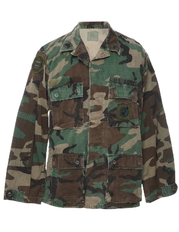 U.S Army Woodland Camouflage Print Military Jacket - M Cardigan Sweater Pullover