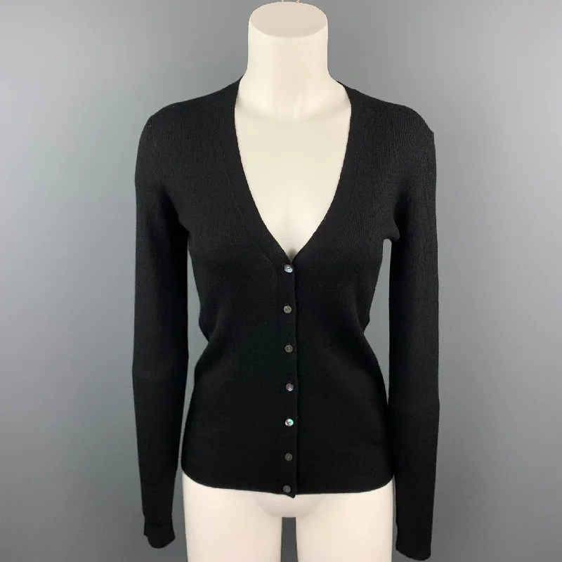 TSE Size S Black Knitted Ribbed Cashmere / Silk Buttoned Cardigan Stylish Fashionable Trendy TSE Size S Black Knitted Ribbed Cashmere / Silk Buttoned Cardigan Stylish Fashionable Trendy