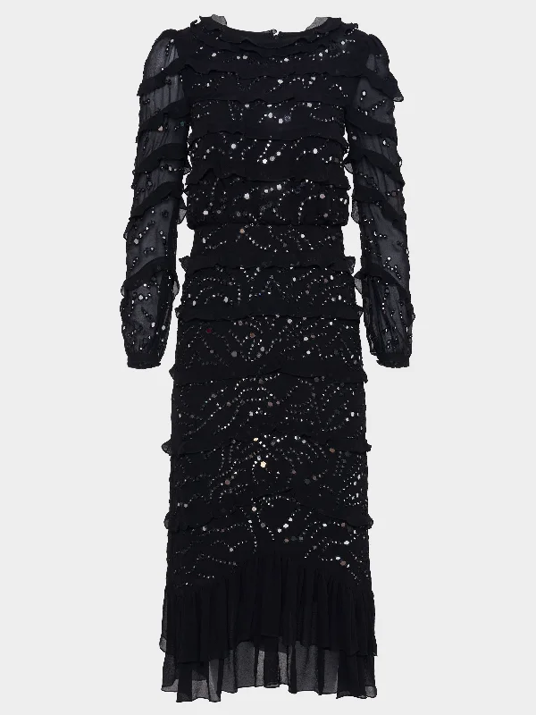 Venyx Isa D Dress in Black Mirror Embriodery
