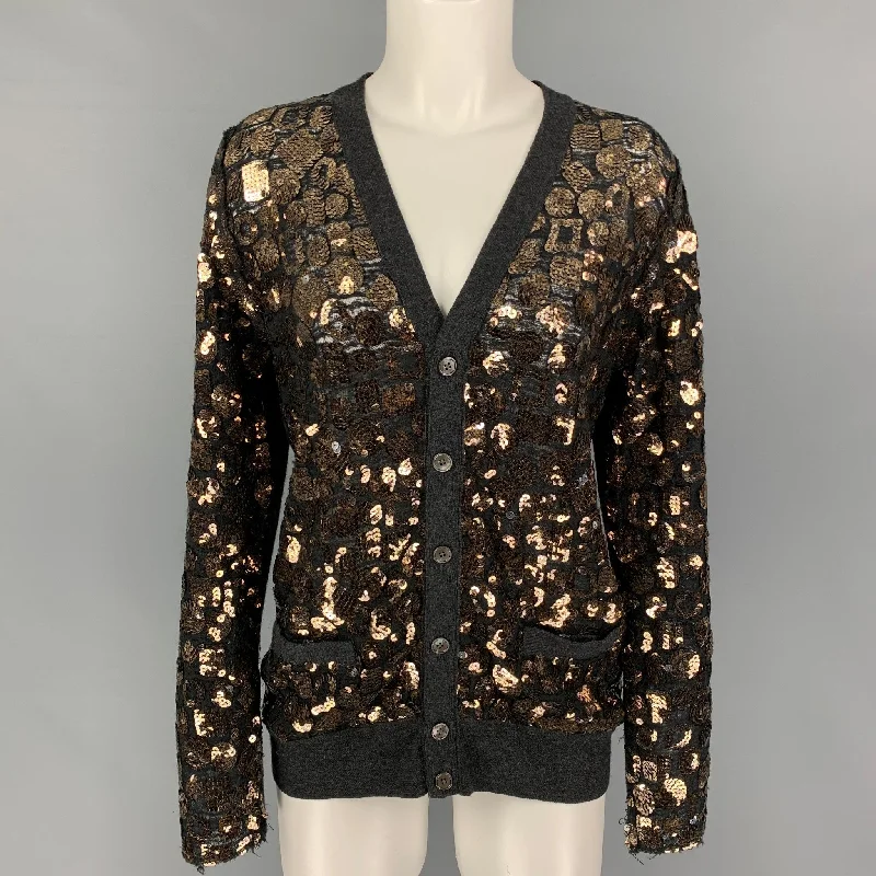 MARC JACOBS Size S Charcoal Gold Merino Wool Sequined Buttoned Cardigan Mesh Fabric Canvas Fabric Denim Fabric MARC JACOBS Size S Charcoal Gold Merino Wool Sequined Buttoned Cardigan Mesh Fabric Canvas Fabric Denim Fabric