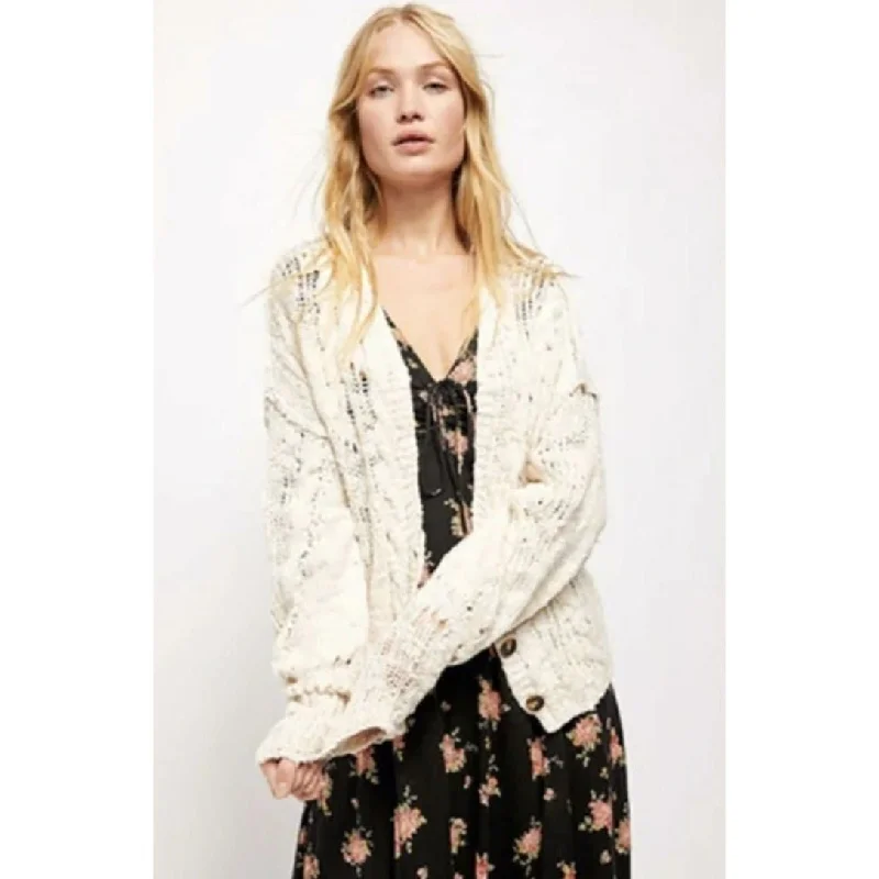 FREE PEOPLE Sandstorm CARDIGAN in IVORY MOON with OCEAN knit Sweater Elegant Classic Vintage FREE PEOPLE Sandstorm CARDIGAN in IVORY MOON with OCEAN knit Sweater Elegant Classic Vintage