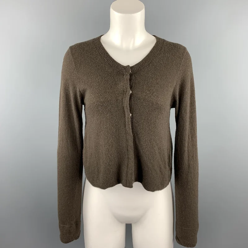 KRISTENSEN DU NORD Size S Brown Knitted Cashmere Cardigan Faux Fur Fabric Real Fur Fabric Shearling Fabric