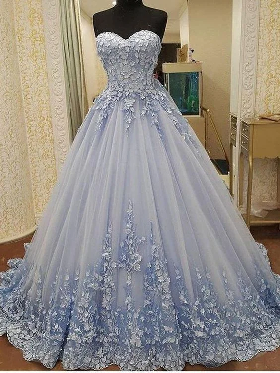 Gorgeous Ball Gown Sweetheart Light Blue Lace Long Prom Dresses with Appliques, Luxurious Quinceanera Dresses cg848 Gorgeous Ball Gown Sweetheart Light Blue Lace Long Prom Dresses with Appliques, Luxurious Quinceanera Dresses cg848