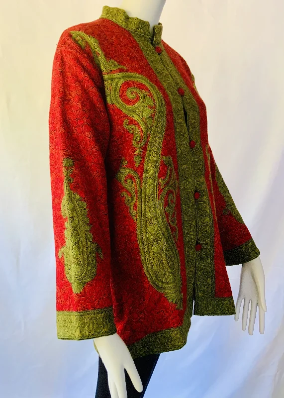 Hand Embroidered Short Jacket - Olive Green and Red Hooded Jacket Caped Jacket Shawl Collar Jacket Hand Embroidered Short Jacket - Olive Green and Red Hooded Jacket Caped Jacket Shawl Collar Jacket