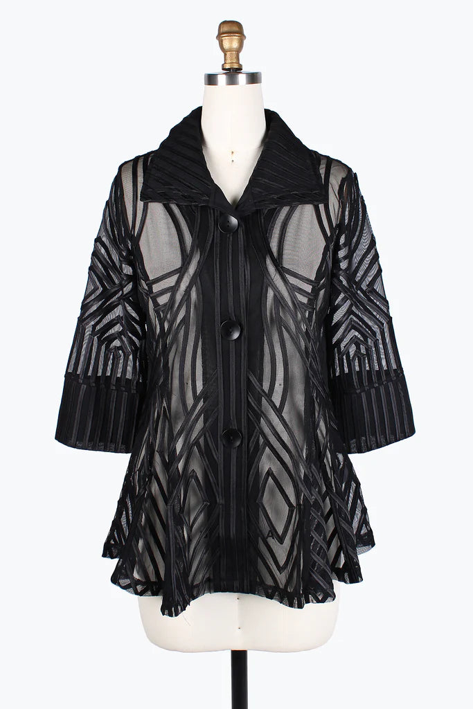 Damee Soutache Jacket 2363-BLK Wool Jacket Cashmere Jacket Tweed Jacket
