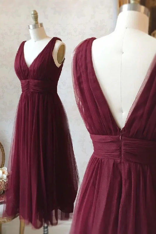 Tulle Mid length V-neck Sleeveless Prom Dresses Homecoming Dresses