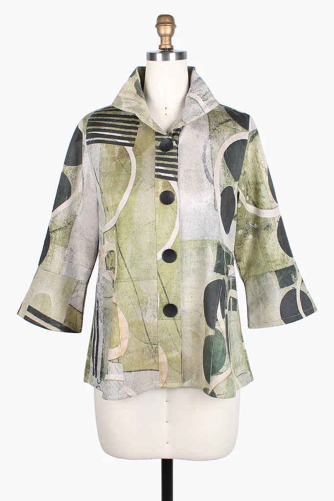 Damee Circles & Stripes Suede Jacket 4765-GRN Welt Pockets Slit Pockets Flap Pockets Damee Circles & Stripes Suede Jacket 4765-GRN Welt Pockets Slit Pockets Flap Pockets