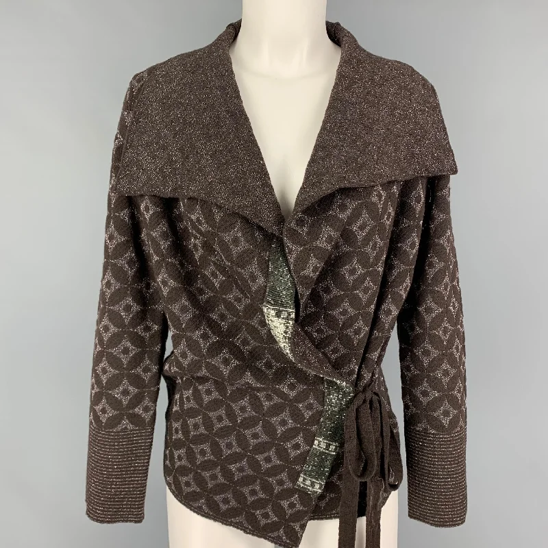 DRIES VAN NOTEN Size S Brown Copper Wool Rayon Abstract Cardigan Fleece Fabric Down Fabric Feather Fabric DRIES VAN NOTEN Size S Brown Copper Wool Rayon Abstract Cardigan Fleece Fabric Down Fabric Feather Fabric