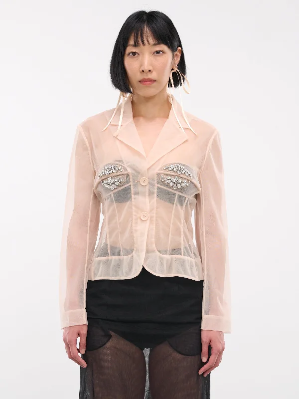 Sheer Tulle Jacket (6097B-0069-NUDE-CLEAR) Knit Fabric Woven Fabric Fleece Fabric