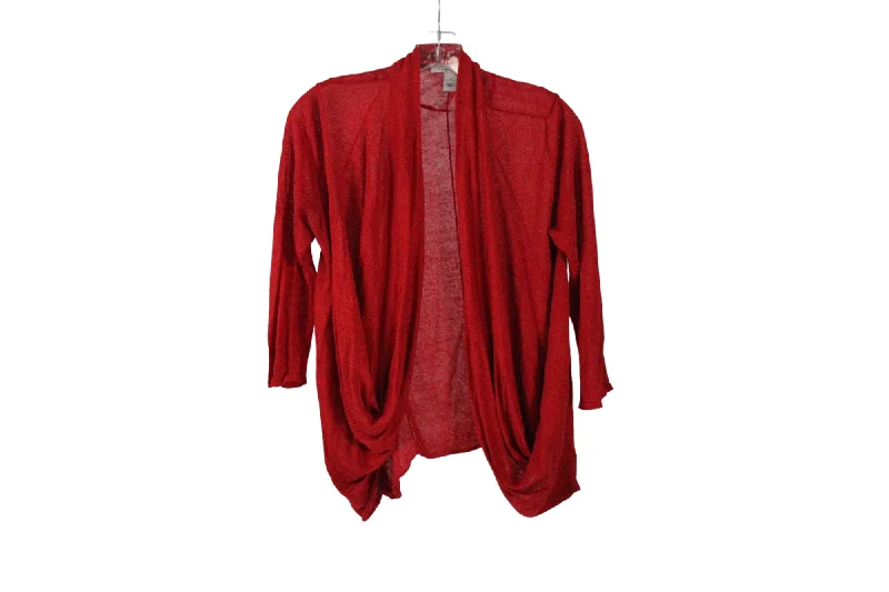 Kenneth Cole Linen Blend Red Cardigan | S Mesh Blend Leather Blend Suede Blend