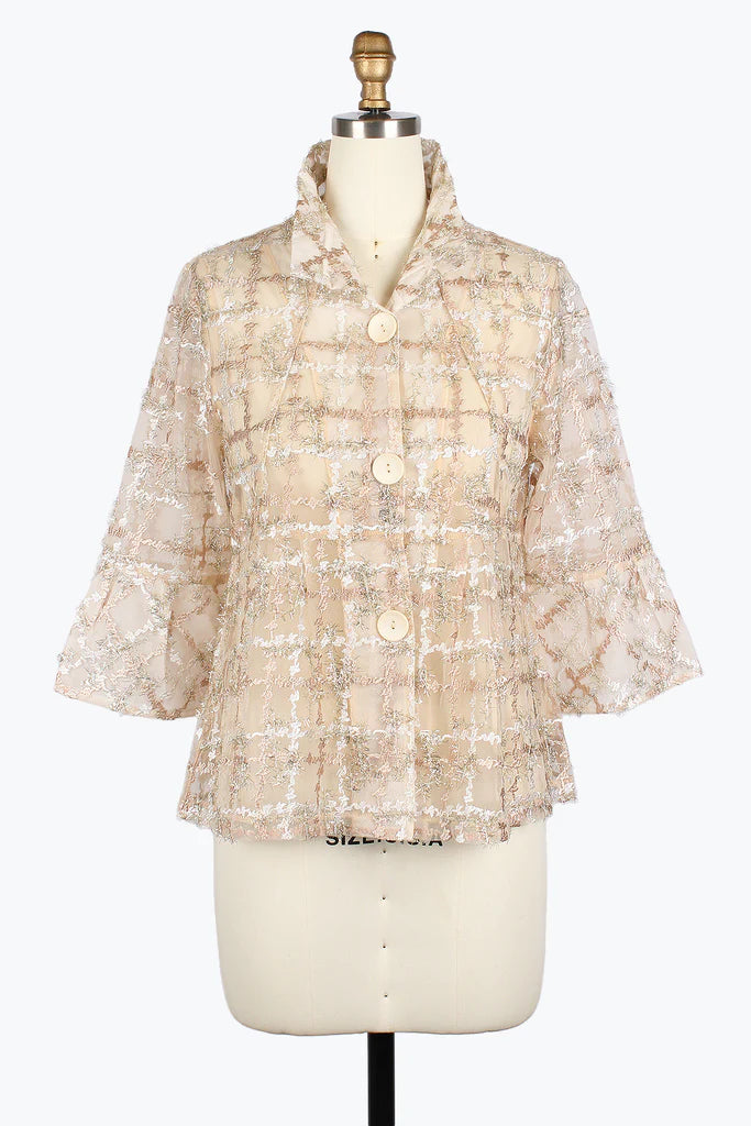 Damee 2424-RSG, WHT S25Sparkling Grid Peplum Jacket Print Jacket Jacquard Jacket Embroidered Jacket Damee 2424-RSG, WHT S25Sparkling Grid Peplum Jacket Print Jacket Jacquard Jacket Embroidered Jacket