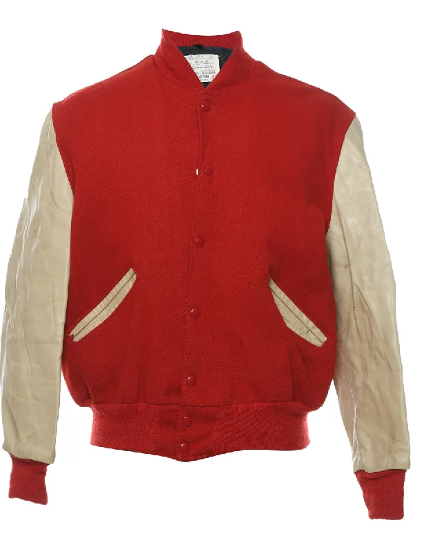 Two-Tone Beige & Red Contrast Team Jacket - L Nylon Fabric Polyester Fabric Spandex Fabric