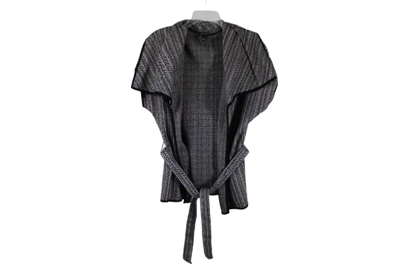 Dana Buchman Black Cardigan | L Wool Fabric Cashmere Fabric Tweed Fabric