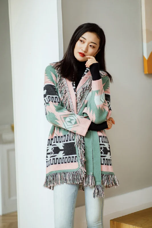Women Fashion Printed Jacquard Knitted Cardigan Slim Fit Regular Fit Oversized